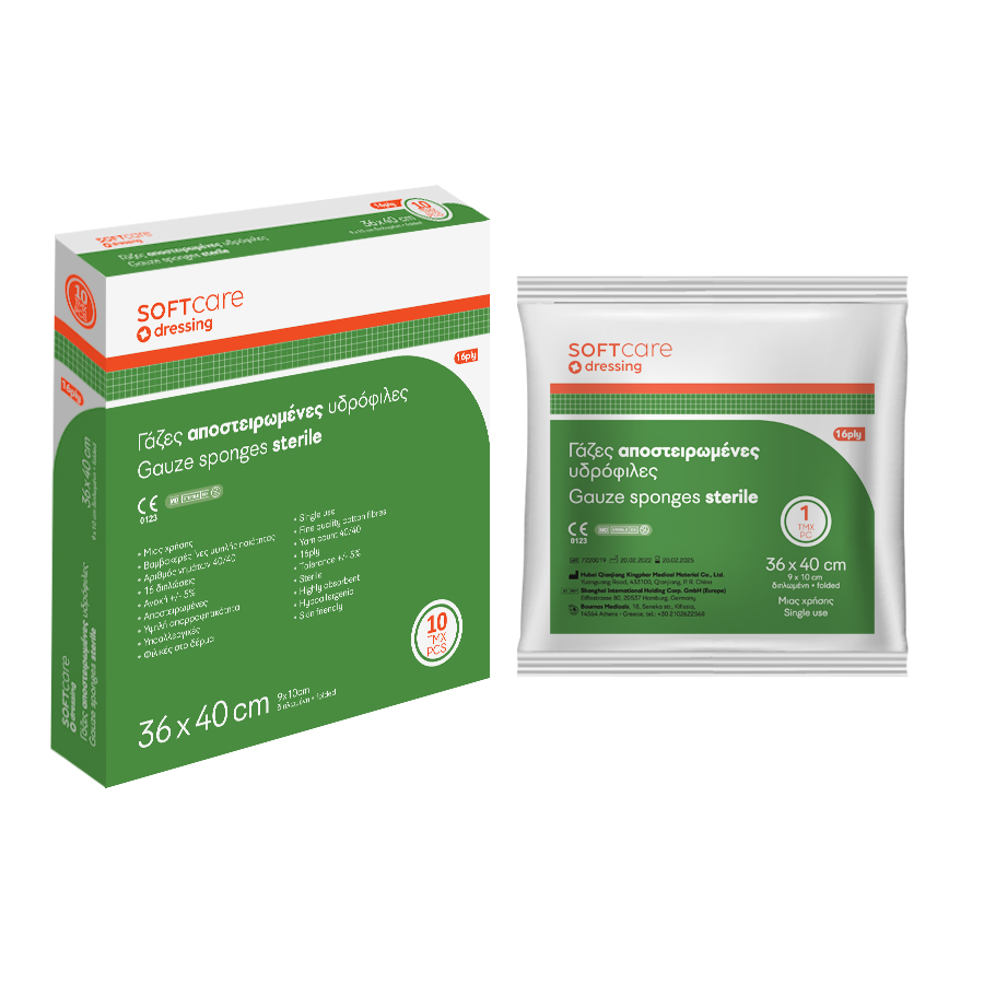 Soft Care Γάζα Αποστειρωμένη - 36cm x 40cm - 9 x 10cm (10 τμχ)